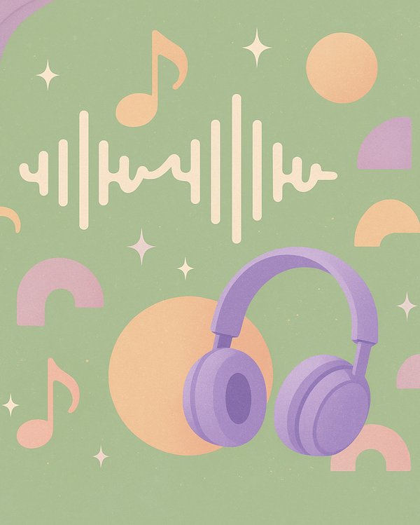 Generate a mood picture for a music generation company who aims to create customized songs and has a fun image in pastel colors - the theme it needs to fit is driven by the following main color B5C18E